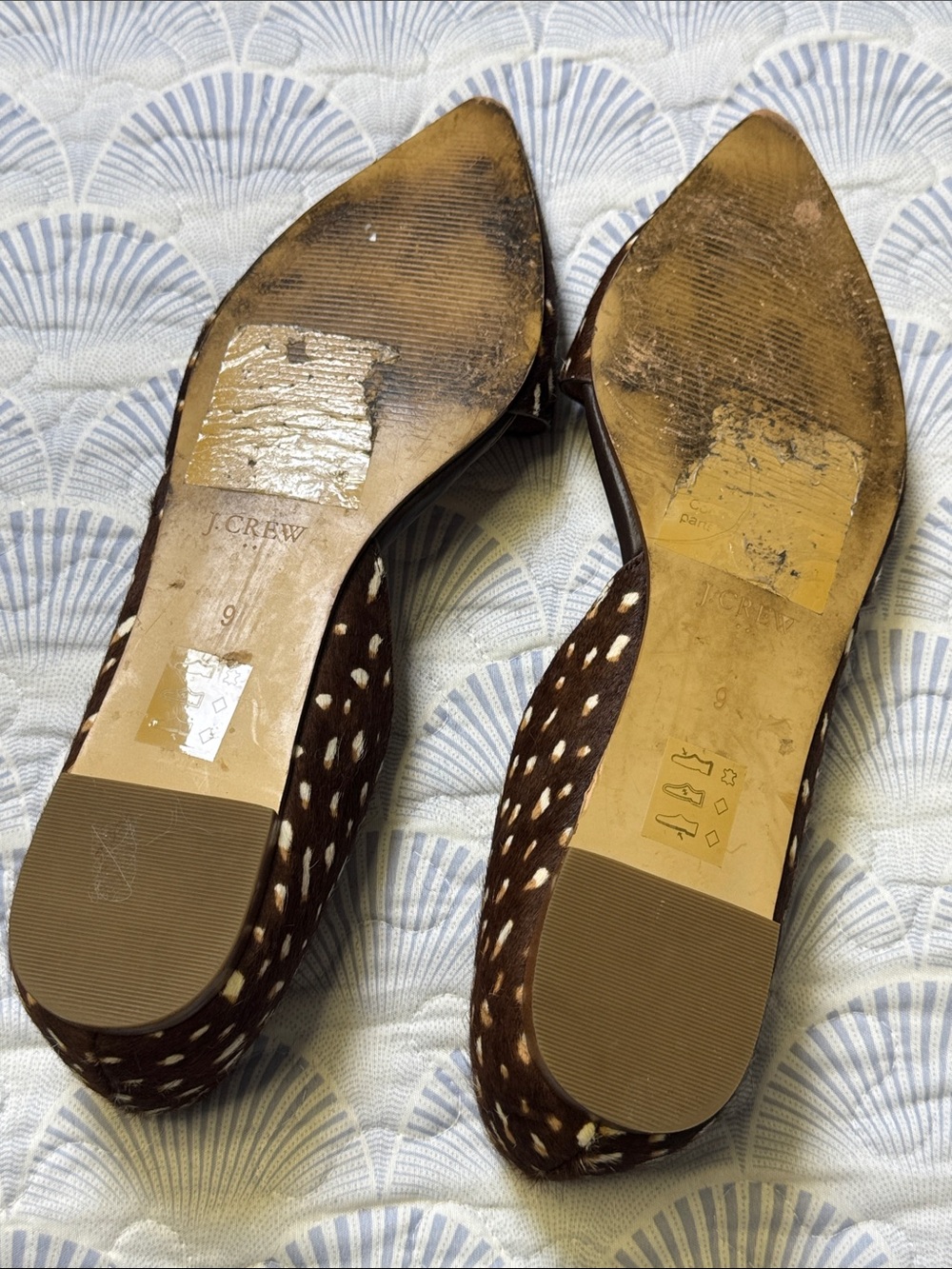 J.Crew Calf Hair D’Orsay Flats Size 9 Brown Spotted Leather Pointed Toe - Picture 4 of 4